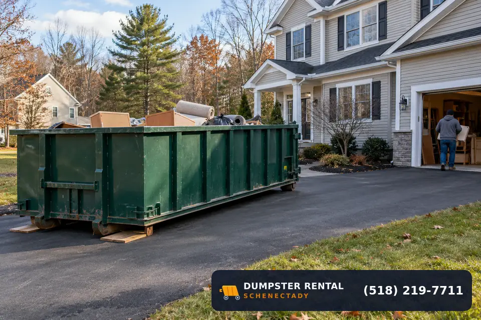 Roll-off dumpster rental at a local cleanup project in Clifton Park NY