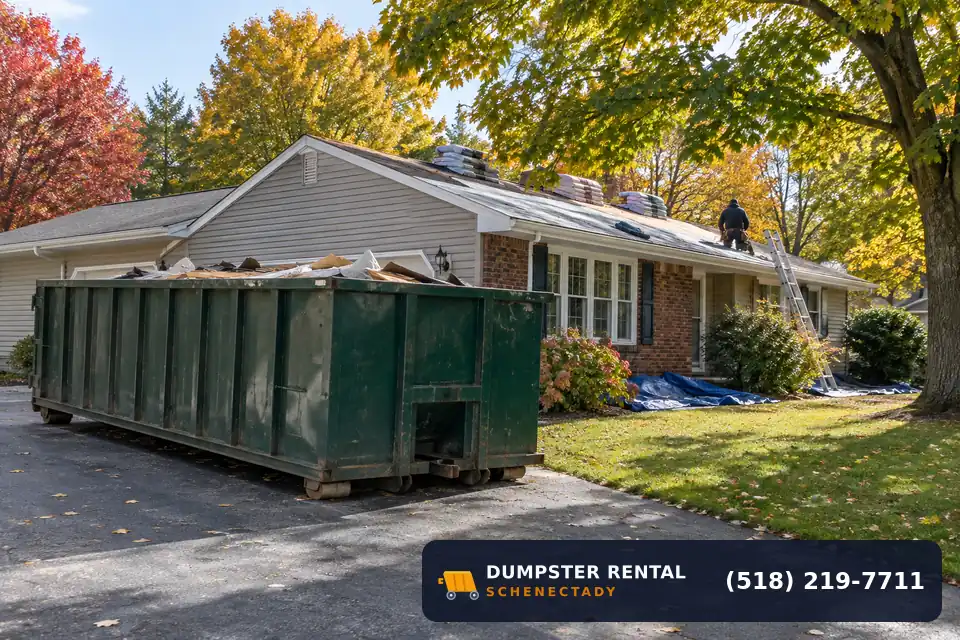 Roll-off dumpster rental at a local cleanup project in Colonie NY