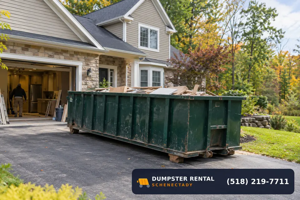 Roll-off dumpster rental at a local cleanup project in Guilderland NY