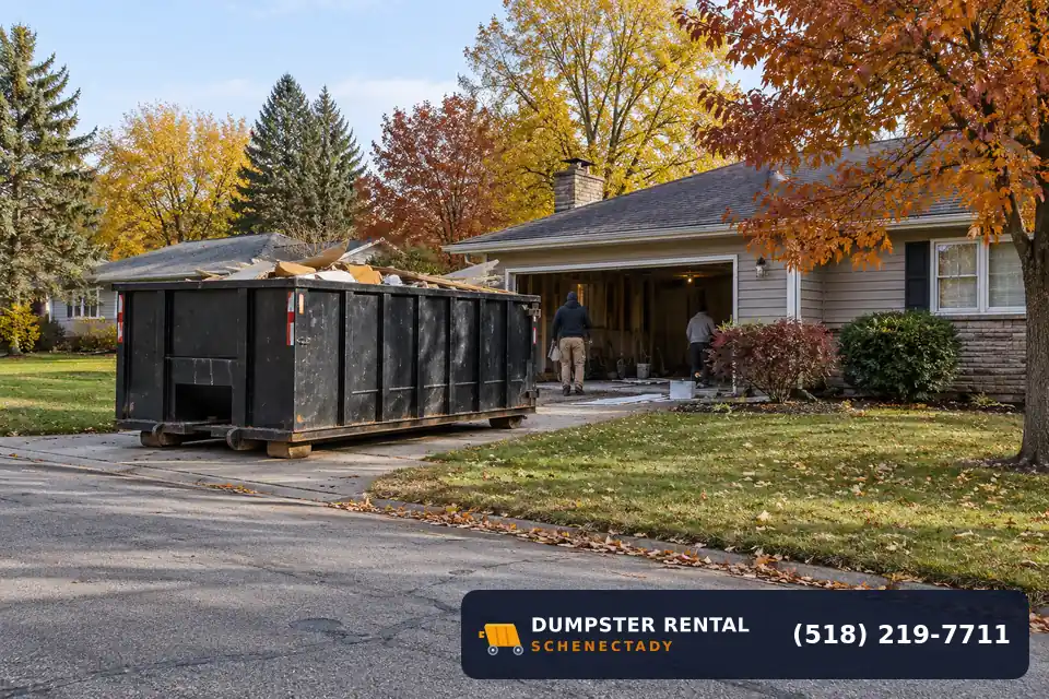 Roll-off dumpster rental at a local cleanup project in Rotterdam NY
