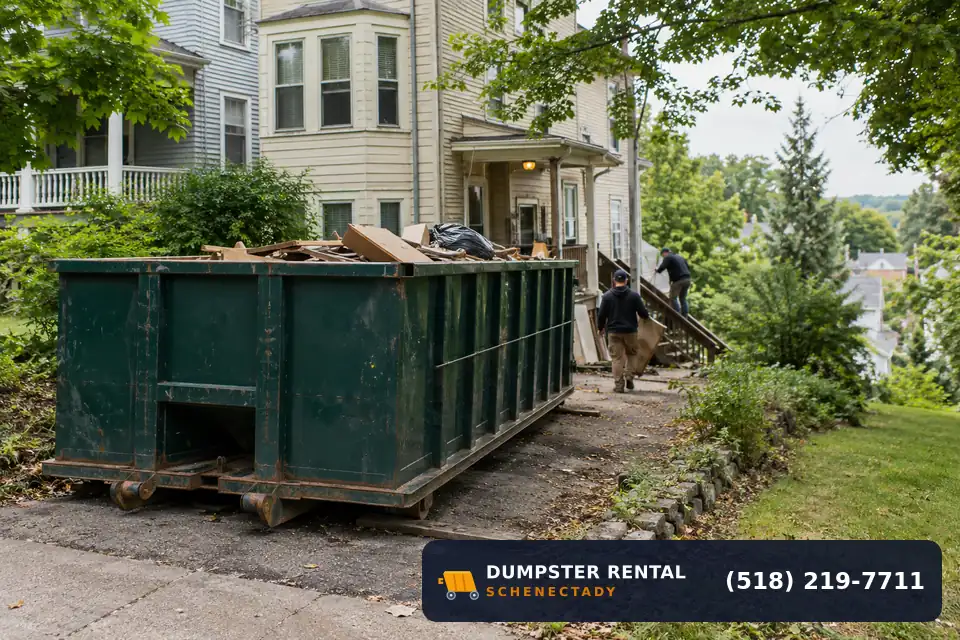 Roll-off dumpster rental at a local cleanup project in Vale Eastern Avenue, Schenectady, NY