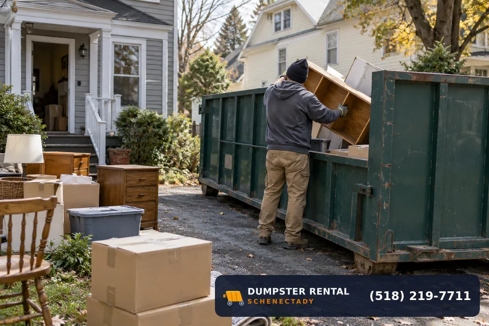 Home Cleanout dumpster in use at a residential or commercial job in Schenectady, NY