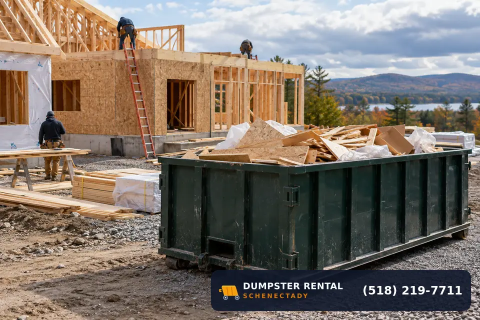 New Construction dumpster in use at a residential or commercial job in Schenectady, NY