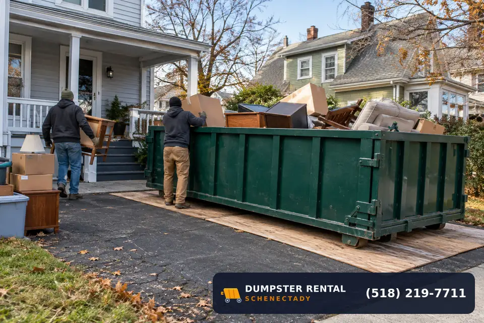 Residential dumpster in use at a residential or commercial job in Schenectady, NY